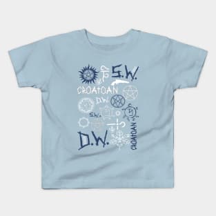 SPN Angel and Demon Sigils (white/blue version) Kids T-Shirt